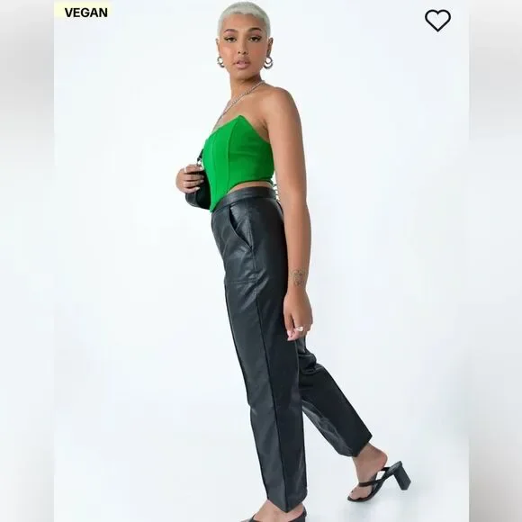 Princess Polly Encore Black Vegan Leather Straight Leg Pleated Pants Size 12 - Picture 5 of 14